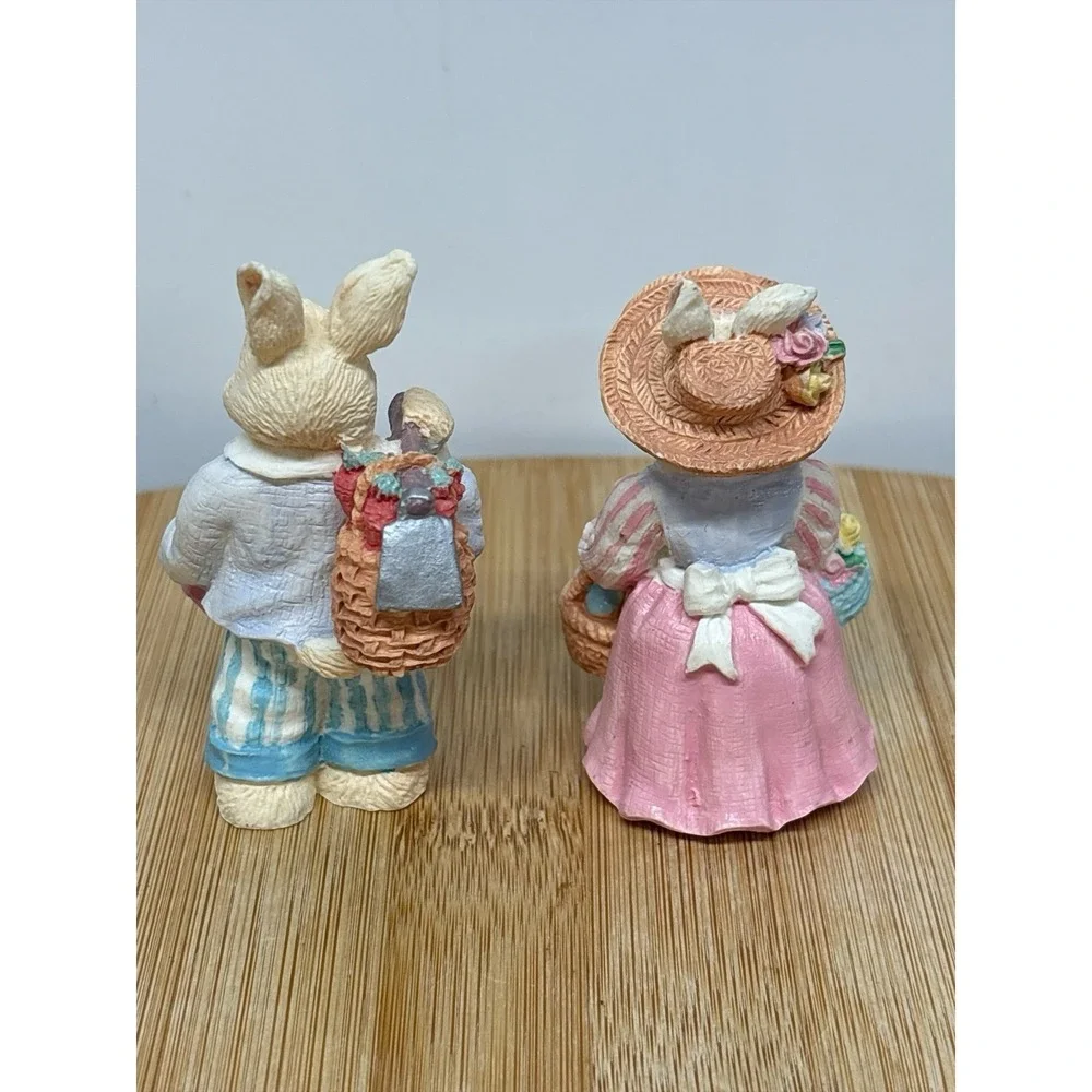 Vintage Lot Easter Rabbit Bunny Figurine Family Colorful Resin Cottagecore